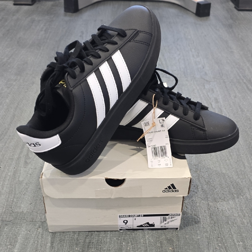 Adidas Women's Black Court 2.0 Sneakers with White Stripes